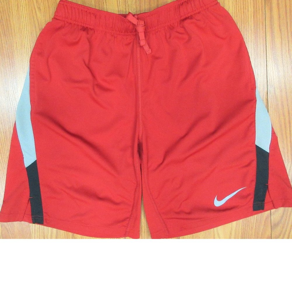 NIKE DRI-FIT POLYESTER ATHLETIC SHORTS RED, BLACK & GRAY Sz MEDIUM, M